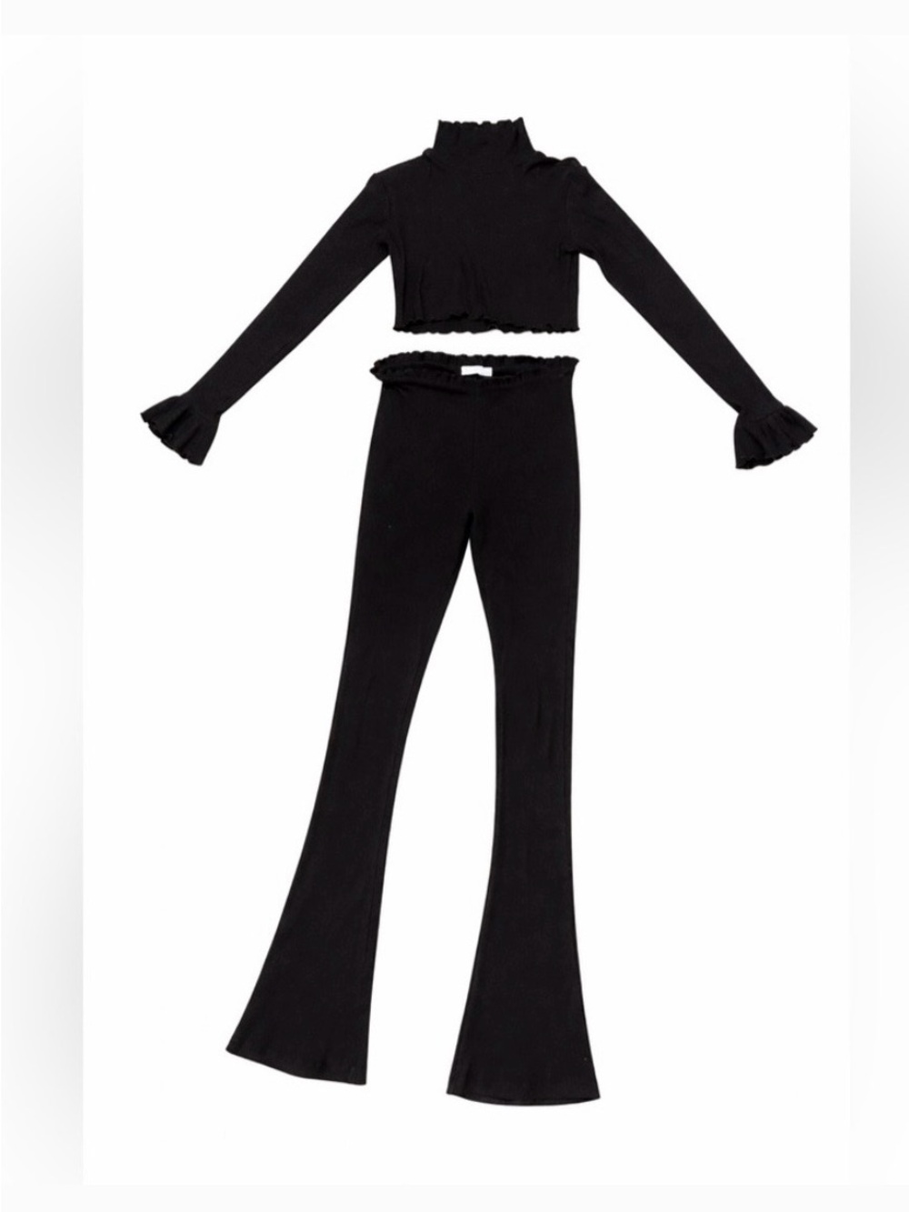 The Line by K Black Ruffle-Edge Long Sleeve Crop Top and Pants - Picture 2 of 5
